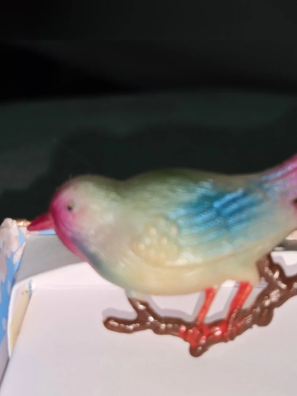 Vintage Celluloid Songbird Pin Brooch Painted Bluebird on Branch Japan 1940s 50s